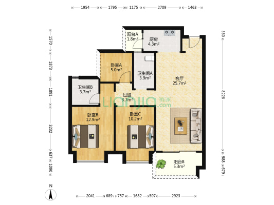 佳兆业悦峰府 3室1厅2卫 94平方