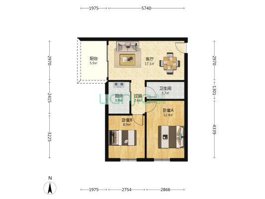 泰沙路26号大院 2室1厅1卫 68平方