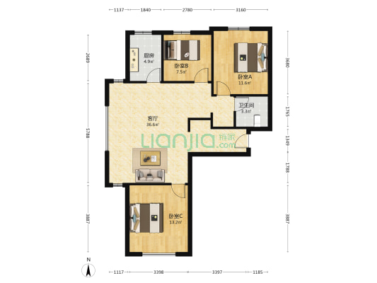 泰盈十里锦城三期 3室1厅1卫 110平方
