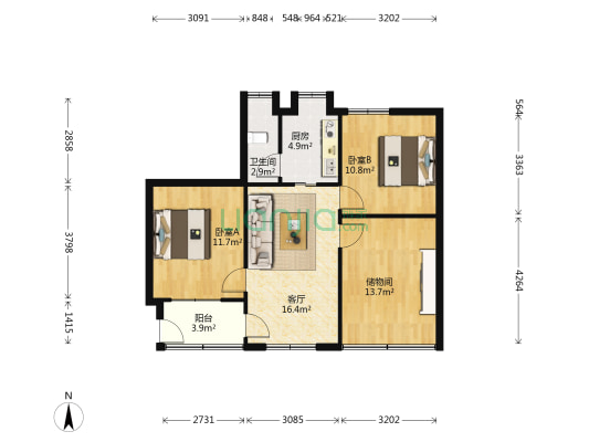 丰泉古井社区 2室1厅1卫 76平方