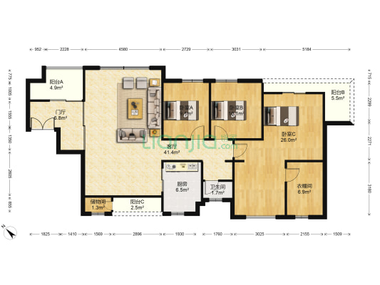 富润国际广场 3室1厅1卫 167平方
