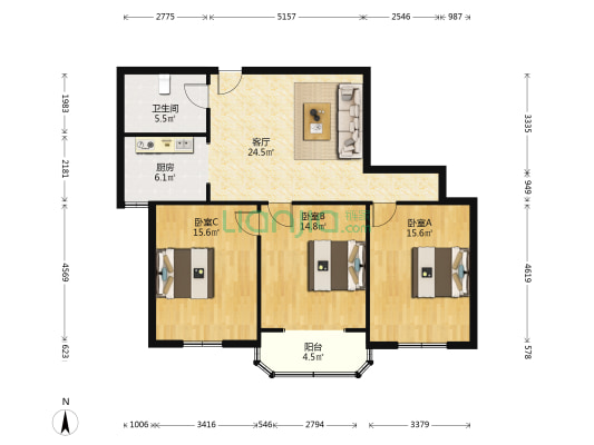 虹华大楼 3室1厅1卫 119平方