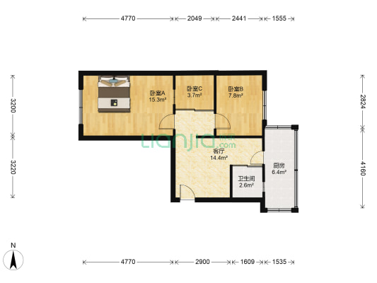 桃源社区 3室1厅1卫 62平方