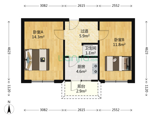 黎明小区 2室0厅1卫 52平方
