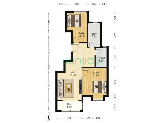 金溪花园 2室1厅1卫 88平方