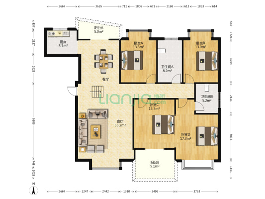 长江天下 4室1厅2卫 172平方
