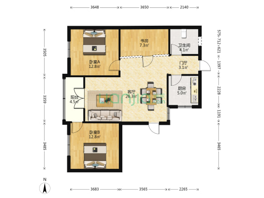 九九商业大厦 3室1厅1卫 111平方