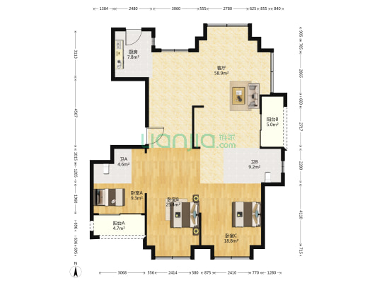 雅戈尔东海府 3室1厅2卫 178平方