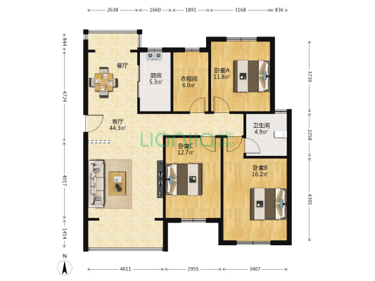 综保名苑 3室1厅1卫 129平方