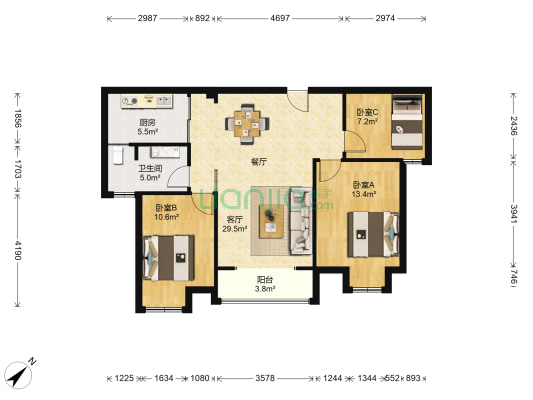 时代天街小区 3室1厅1卫 110平方
