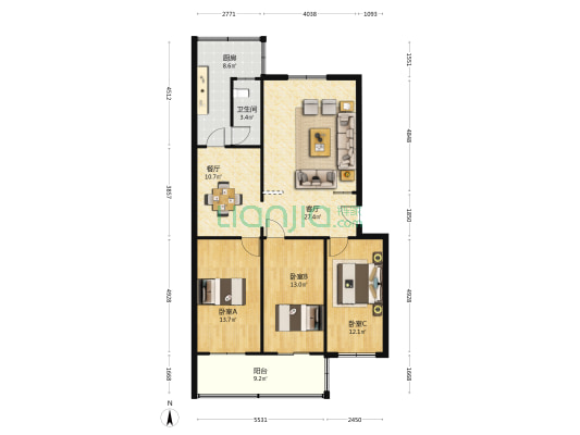 东新里 3室2厅1卫 111平方