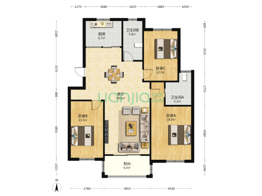 众城城市嘉苑 3室1厅2卫 130平方