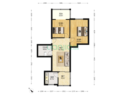 光明巷14号 2室2厅1卫 70平方