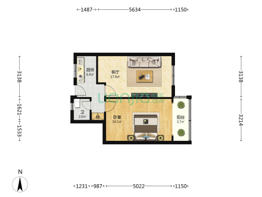 辽源西路3号 1室1厅1卫 56平方