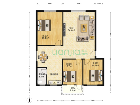 东坡园 3室1厅1卫 113平方