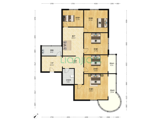 福龙大厦 5室1厅1卫 211平方