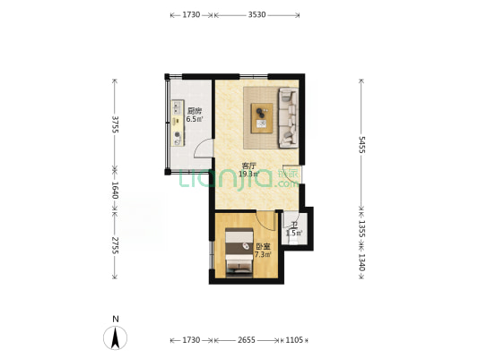 庆云西站小区 1室1厅1卫 40平方