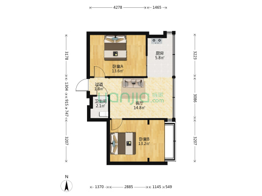 广场南巷4号 2室1厅1卫 46平方