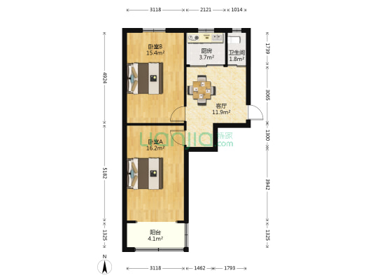 三益里小区 2室1厅1卫 64平方