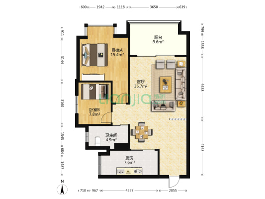城投蓝城印象 2室1厅1卫 97平方