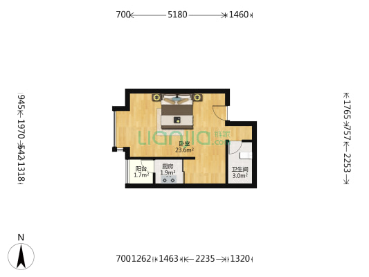新街坊 1室0厅1卫 42平方