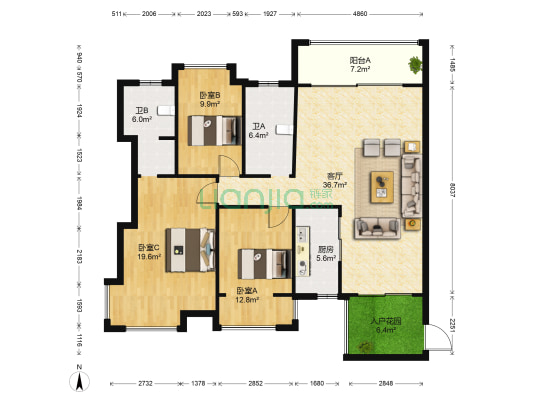 好望谷云邸 3室1厅2卫 128平方