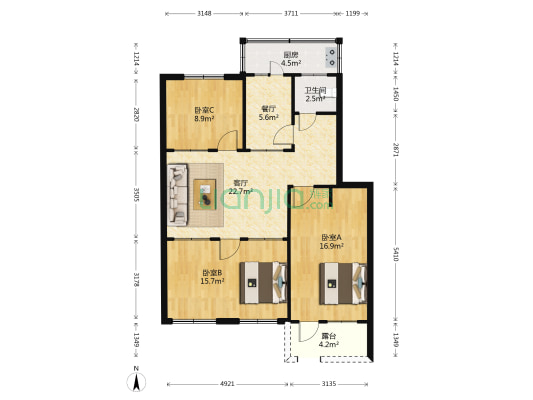 街办东家属院 3室2厅1卫 89平方