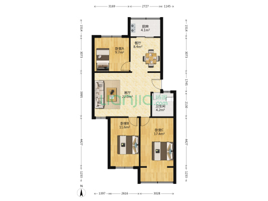 永兴小区北区 3室2厅1卫 97平方