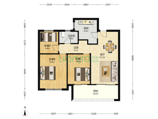 上淮府 3室1厅1卫 102平方