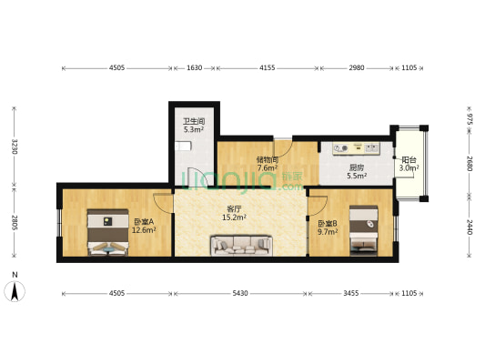 幸福家园(香坊区) 2室1厅1卫 84平方
