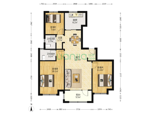 和达珺园 3室1厅2卫 118平方