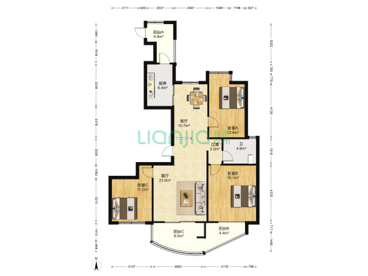 广业影城嘉园 3室2厅1卫 135平方