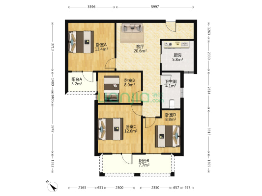 太子尚品 4室1厅1卫 108平方