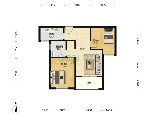 玉景花园B区 2室1厅1卫 82平方