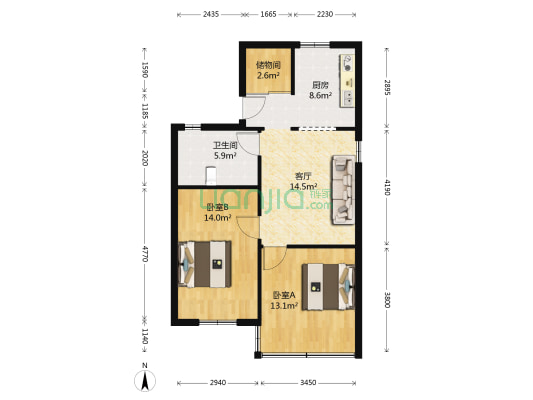 杨新路80弄 2室1厅1卫 73平方