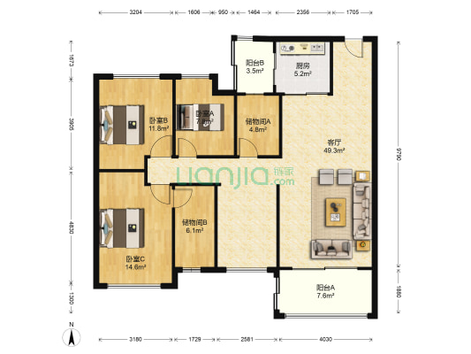 泰豪·南山翡翠(惠城区) 3室1厅0卫 129平方
