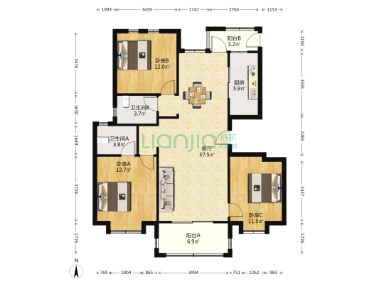 鹏湖湾十二墅 3室1厅2卫 127平方