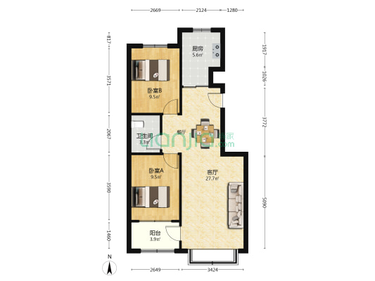鑫城金源府邸北区 2室1厅1卫 79平方