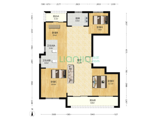 河滨壹号 4室1厅2卫 130平方
