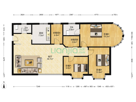 金华大厦 3室1厅2卫 131平方