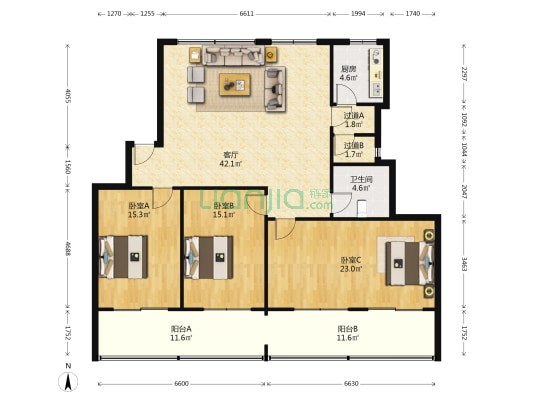 华天大酒店综合楼宿舍 3室1厅1卫 130平方