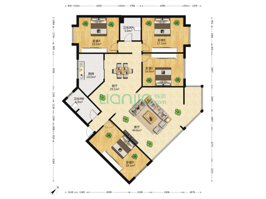 英茂花园 4室2厅2卫 182平方