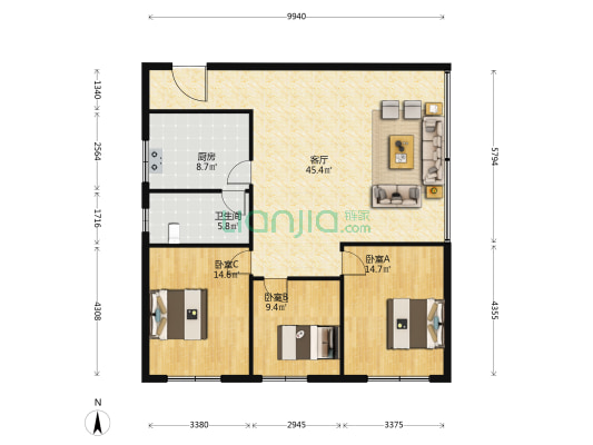 米市巷 3室1厅1卫 119平方