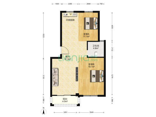铜店弄公寓 2室1厅1卫 85平方