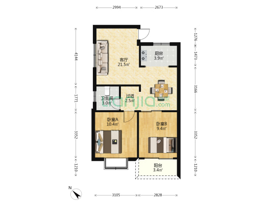 汇泰大厦 2室1厅1卫 75平方