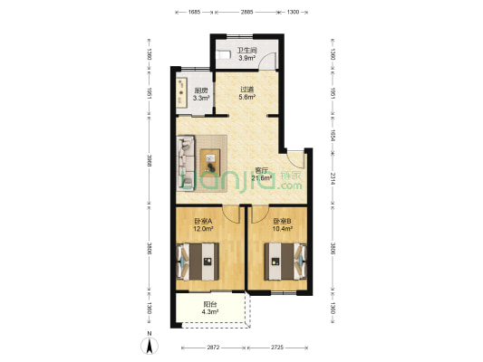 湖开小区 2室1厅1卫 71平方