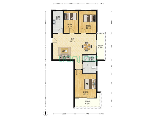 东厦天和园 3室1厅1卫 109平方