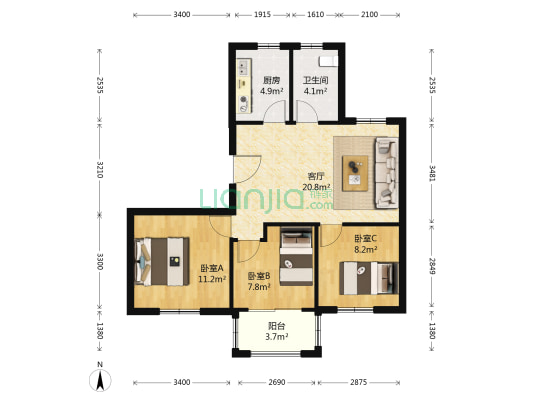望童北苑 3室1厅1卫 101平方