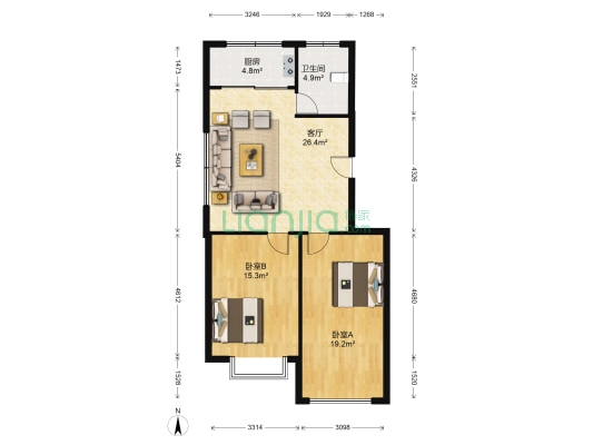 佳安花园 2室1厅1卫 88平方