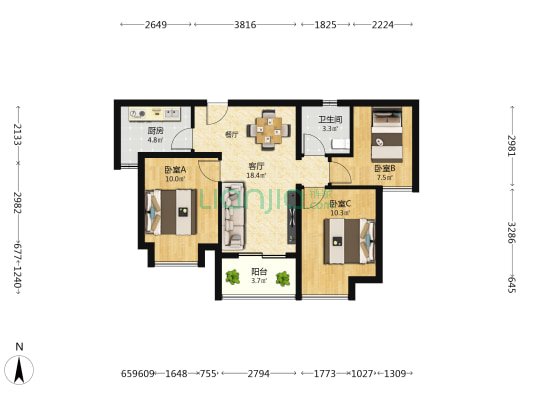 国贸璟原 3室1厅1卫 81平方